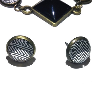 Bronz színű bedugós fülbevaló - Black stripes kollekció - Meska.hu