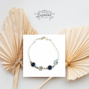 Fekete, virágos nemesacél karkötő, Ékszer, Karkötő, Lánc karkötő, Ékszerkészítés, Üvegművészet, MESKA