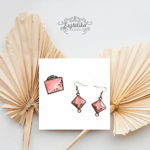 Pink fülbevaló és gyűrű ékszerszett bronz foglalatban, Ékszer, Ékszerszett, Ékszerkészítés, Üvegművészet, MESKA