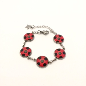 Katica piros fekete pöttyös nemesacél kislány karkötő -  - Meska.hu