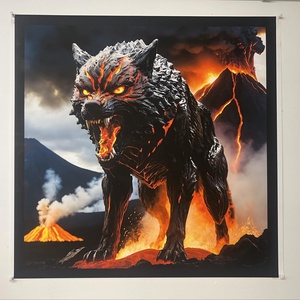 Vászonkép tekercsben, 60x60 cm, farkas, tűz, vulkán, Otthon & Életmód, Dekoráció, Kép & Falikép, Vászonkép, Fotó, grafika, rajz, illusztráció, MESKA
