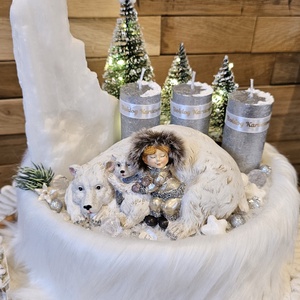 Jegesmedve díszítésű adventi dekoráció, Karácsony, Karácsonyi lakásdekoráció, Ünnepi asztaldekoráció, Virágkötés, Mindenmás, MESKA