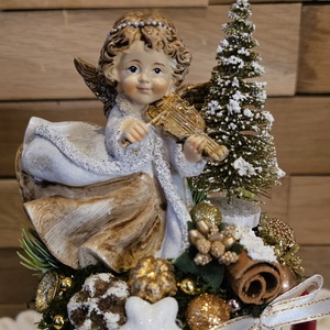Angyalkás adventi bögrés dekoráció, Karácsony, Karácsonyi lakásdekoráció, Karácsonyi lakásdíszek, Mindenmás, Virágkötés, MESKA