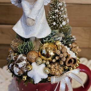 Angyalkás adventi bögrés dekoráció - karácsony - karácsonyi lakásdekoráció - karácsonyi lakásdíszek - Meska.hu