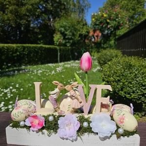 LOVE nyuszis húsvéti asztaldísz handmade tojásokkal - otthon & életmód - dekoráció - asztal és polc dekoráció - asztaldísz - Meska.hu