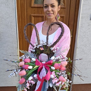 Nyuszi alakú tulipános kopogtató - otthon & életmód - dekoráció - ajtó- és ablak dekoráció - ajtódísz & kopogtató - Meska.hu