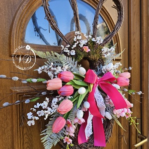 Nyuszi alakú tulipános kopogtató - otthon & életmód - dekoráció - ajtó- és ablak dekoráció - ajtódísz & kopogtató - Meska.hu