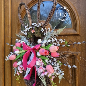 Nyuszi alakú tulipános kopogtató - otthon & életmód - dekoráció - ajtó- és ablak dekoráció - ajtódísz & kopogtató - Meska.hu