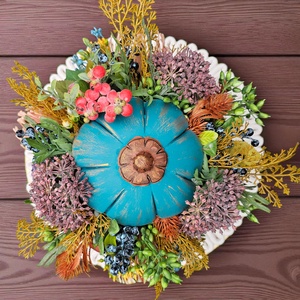 Türkiz beton tök dekoráció - otthon & életmód - dekoráció - halloween - halloweeni tök - Meska.hu