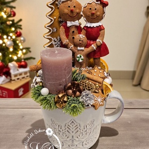 Mézeskalács jelenetes óriás bögrés dekoráció - karácsony - karácsonyi lakásdekoráció - ünnepi asztaldekoráció - Meska.hu