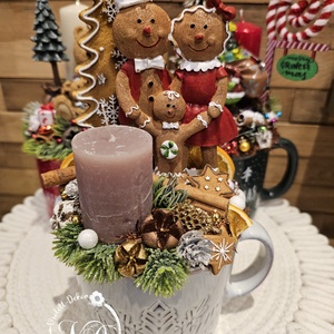 Mézeskalács jelenetes óriás bögrés dekoráció - karácsony - karácsonyi lakásdekoráció - ünnepi asztaldekoráció - Meska.hu