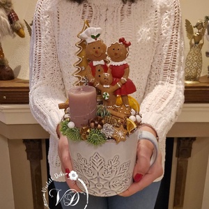 Mézeskalács jelenetes óriás bögrés dekoráció - karácsony - karácsonyi lakásdekoráció - ünnepi asztaldekoráció - Meska.hu