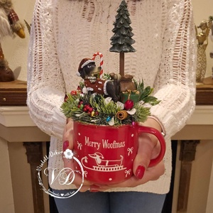 Tacskó jelenetes bögrés dekoráció - karácsony - karácsonyi lakásdekoráció - ünnepi asztaldekoráció - Meska.hu