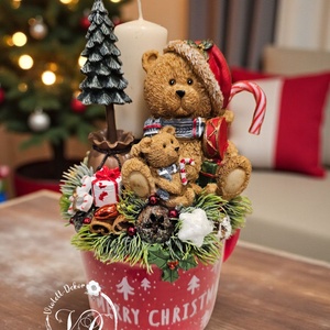 Maci jelenetes óriás bögrés dekoráció - Meska.hu