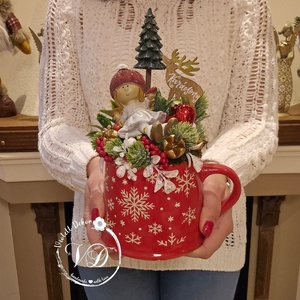 Kislány angyalka jelenetes óriás bögrés dekoráció - karácsony - karácsonyi lakásdekoráció - ünnepi asztaldekoráció - Meska.hu