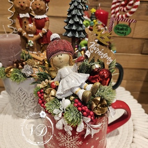 Kislány angyalka jelenetes óriás bögrés dekoráció - karácsony - karácsonyi lakásdekoráció - ünnepi asztaldekoráció - Meska.hu