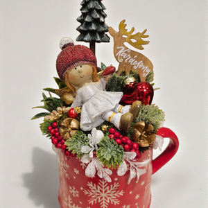 Kislány angyalka jelenetes óriás bögrés dekoráció - karácsony - karácsonyi lakásdekoráció - ünnepi asztaldekoráció - Meska.hu