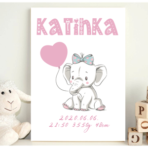Elefántos-lufis babaköszöntő - fiú 30x20 cm nyomtatott kép, babaszobába - otthon & életmód - dekoráció - Meska.hu