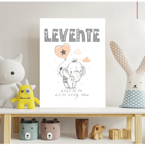 Elefántos babaköszöntő - lány vagy fiú 30x20 cm nyomtatott kép, babaszobába - otthon & életmód - dekoráció - Meska.hu