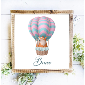 Hőlégballon - róka 30x20 cm fa tábla gyerekszobába-babaszobába - otthon & életmód - dekoráció - Meska.hu