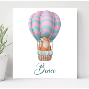Hőlégballon - róka 30x20 cm fa tábla gyerekszobába-babaszobába - otthon & életmód - dekoráció - Meska.hu