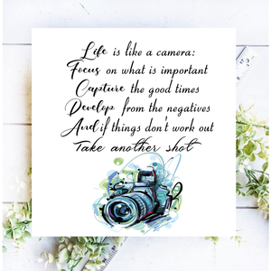  Life is like a camera 30x30 cm fa tábla  - Meska.hu