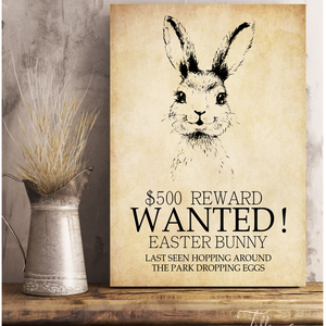 Easter bunny WANTED 30x20 cm vagy 40x30 cm fa tábla vagy vászonkép különböző méretben, tavasz, húsvét - otthon & életmód - dekoráció - kép & falikép - táblakép - Meska.hu