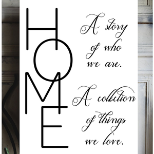 HOME A story of who we are, a collection of things we love 40x30 cm fa tábla vagy vászonkép különböző méretben, Otthon & Lakás, Dekoráció, Kép & Falikép, Táblakép, Festett tárgyak, MESKA