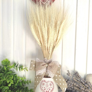 Száraz virág csokor: búza kalász 40 cm magas, natúr pöttyös szalaggal - otthon & életmód - dekoráció - Meska.hu
