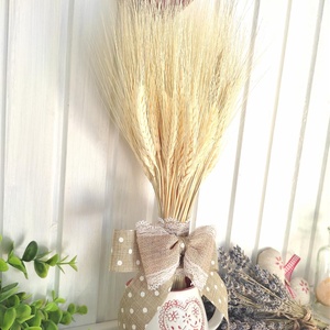 Száraz virág csokor: búza kalász 40 cm magas, natúr pöttyös szalaggal - otthon & életmód - dekoráció - Meska.hu