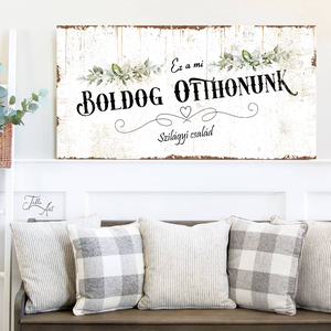 Ez a mi boldog otthonunk - fehér virág 40x20 cm fa tábla vagy vászonkép különböző méretben - otthon & életmód - dekoráció - kép & falikép - táblakép - Meska.hu