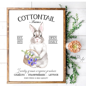 Cottontail farms - nyuszi kosárral 40x30 cm fa tábla vagy vászonkép különböző méretben, tavasz, húsvét - otthon & életmód - dekoráció - kép & falikép - táblakép - Meska.hu