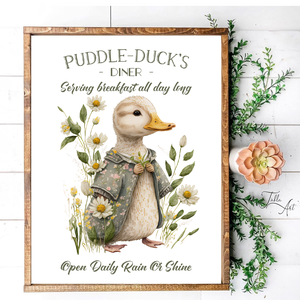 Puddle duck's diner 40x30 cm fa tábla vagy vászonkép többféle méretben, tavasz, húsvét - otthon & életmód - dekoráció - kép & falikép - táblakép - Meska.hu