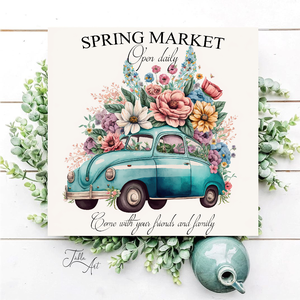 Spring market - kék autó vászonkép különböző méretben, tavasz, nyár - otthon & életmód - dekoráció - kép & falikép - táblakép - Meska.hu