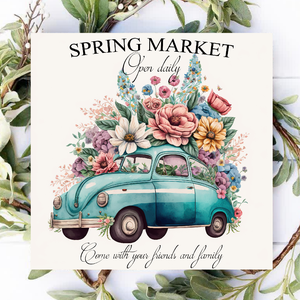 Spring market - kék autó vászonkép különböző méretben, tavasz, nyár - otthon & életmód - dekoráció - kép & falikép - táblakép - Meska.hu