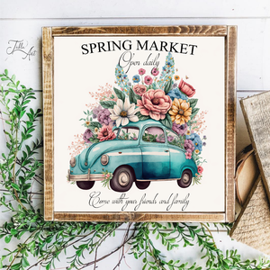 Spring market - kék autó vászonkép különböző méretben, tavasz, nyár - otthon & életmód - dekoráció - kép & falikép - táblakép - Meska.hu
