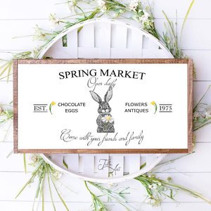 Spring market - nyuszi 40x20 cm fa tábla, húsvét - otthon & életmód - dekoráció - kép & falikép - táblakép - Meska.hu