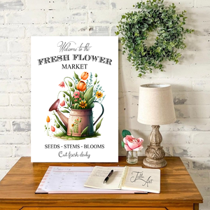 Welcome to the flower market - kanna 30x20 cm vagy 40x30 cm fa tábla vagy vászonkép több méretben, tavasz, húsvét - otthon & életmód - dekoráció - kép & falikép - táblakép - Meska.hu