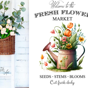 Welcome to the flower market - kanna 30x20 cm vagy 40x30 cm fa tábla vagy vászonkép több méretben, tavasz, húsvét - otthon & életmód - dekoráció - kép & falikép - táblakép - Meska.hu