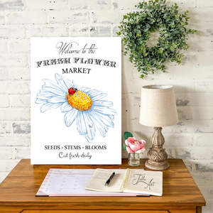 Welcome to the fresh flower market - katica 30x20 cm vagy 40x30 cm fa tábla vagy vászonkép több méretben, tavasz, húsvét - otthon & életmód - dekoráció - kép & falikép - táblakép - Meska.hu