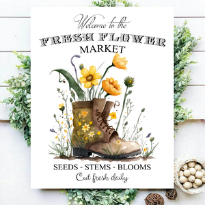 Welcome to the fresh flower market - bakancs 30x20 cm vagy 40x30 cm fa tábla vagy vászonkép több méretben, tavasz,húsvét, Otthon & Életmód, Dekoráció, Kép & Falikép, Táblakép, , MESKA