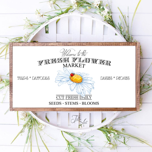 Welcome to the fresh flower market - katica 40x20 cm fa tábla vagy vászonkép többféle méretben, húsvét, tavasz - otthon & életmód - dekoráció - kép & falikép - táblakép - Meska.hu