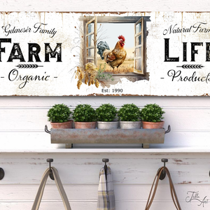 2760 Farm life, kakas - családnévvel rozsdás hatású vászonkép 60x20 cm vagy 90x30 cm méretben - otthon & életmód - dekoráció - kép & falikép - táblakép - Meska.hu