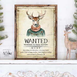 Wanted Reindeer (szakadt régi papír hatás) - karácsonyi vászonkép különböző méretben - otthon & életmód - dekoráció - kép & falikép - táblakép - Meska.hu