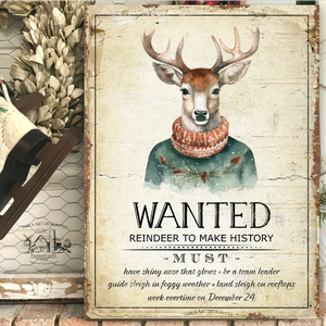 Wanted Reindeer (szakadt régi papír hatás) - karácsonyi vászonkép különböző méretben - otthon & életmód - dekoráció - kép & falikép - táblakép - Meska.hu