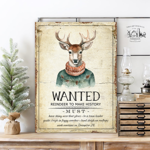Wanted Reindeer (szakadt régi papír hatás) - karácsonyi vászonkép különböző méretben - Meska.hu