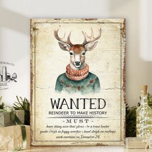 Wanted Reindeer (szakadt régi papír hatás) - karácsonyi vászonkép különböző méretben - otthon & életmód - dekoráció - kép & falikép - táblakép - Meska.hu