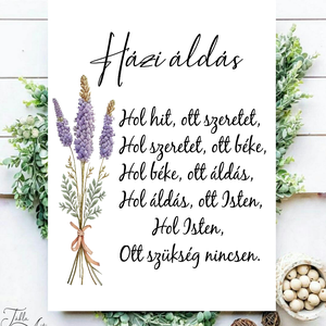 Házi áldás levendulával 40x30 cm fa tábla - Meska.hu