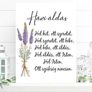 Házi áldás levendulával 40x30 cm fa tábla - otthon & életmód - vallás - házi áldás - Meska.hu