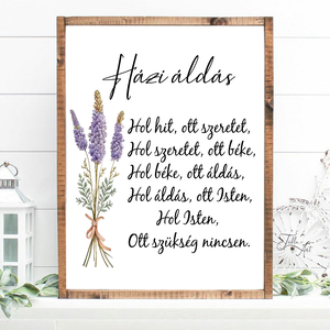 Házi áldás levendulával 40x30 cm fa tábla - otthon & életmód - vallás - házi áldás - Meska.hu